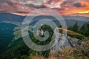 Sunset from Magury rock over Liptovska Luzna