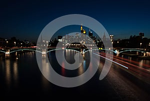 Sunset at the Main river in Frankfurt  Germany city skyline