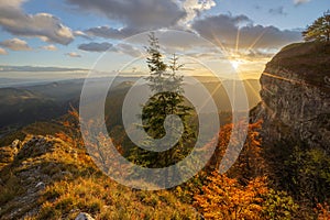 Sunset on  Majerova skala rock on Velka Fatra during autumn