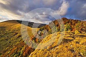 Sunset from Majerova skala rock on Velka Fatra during autumn