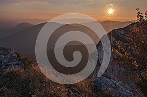 Sunset  from Majerova skala rock in Velka Fatra mountains