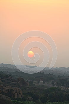 Sunset at Malyavanta Raghunatha Temple, Hampi, near Hospete, Karnataka, India.
