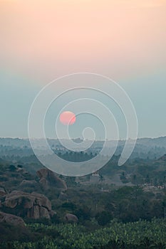 Sunset at Malyavanta Raghunatha Temple, Hampi, near Hospete, Karnataka, India.