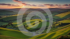 Sunset at Mam Tor, Peak District National Park, , in Derbyshire, England.