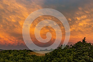 Sunset mammatus clouds after a storm. Serbia