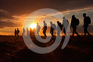 Sunset man people group landscape sky adventure silhouette nature travel sun