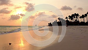 Sunset at Manchebo beach on Aruba island in the Caribbean