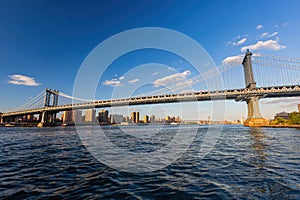 Sunset of the Manhattan Bridge and New York City skyline