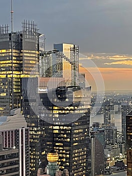 Sunset in Manhattan. View from the roof top on the New York