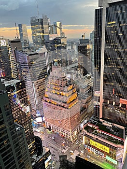 Sunset in Manhattan. View from the roof top on the New York