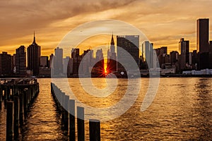 Sunset Manhattanhenge at Midtown Manhattan Skyline, New York Uni