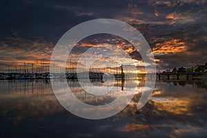 Sunset at Marina in Anacortes in Washington USA America