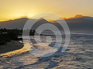 Sunset from maui`s hookipa beach in hawaii
