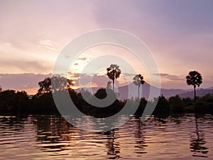 Sunset in Mekong river Cambodia