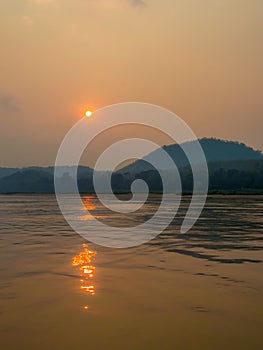 Sunset on the Mekong River. Luang Phabang, Laos, Asia