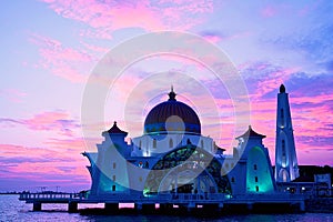 Sunset in Melaka Straits Mosque, Malaysia