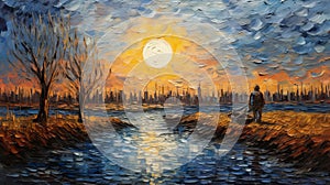 Sunset Memories: Modern Impressionism Oil Painting photo