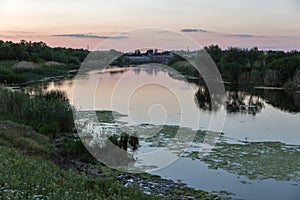 Sunset Mertvovid riverbank in Voznesensk, Ukraine.