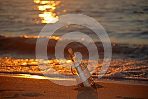 sunset message in a bottle