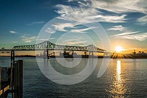 Sunset at the Mississippi River levee in downtown Baton Rouge