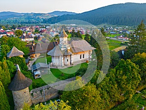 Sunset at the Moldovita monastery in Romania