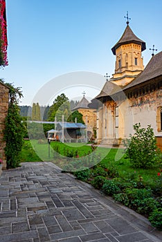 Sunset at the Moldovita monastery in Romania