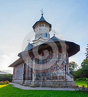 Sunset at the Moldovita monastery in Romania