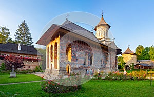 Sunset at the Moldovita monastery in Romania