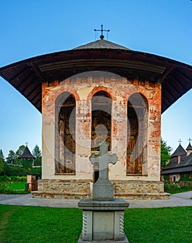 Sunset at the Moldovita monastery in Romania