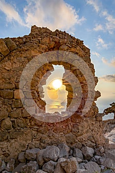 Sunset at Monolithos castle, Rhodes island, Greece