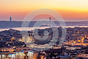 Sunset from the Monte Agudo viewpoint in Lisbon, capital of Portugal