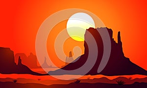 Sunset on Monument Valley (Arizona)-Vector