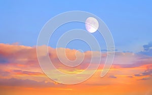 Sunset moon  background beautiful sun and sky sunlight evening clouds on skyline nature pink yellow blue color