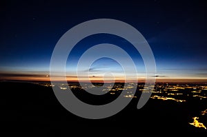 Sunset, moon, stars and city lights, Serra da Estrela, Portugal