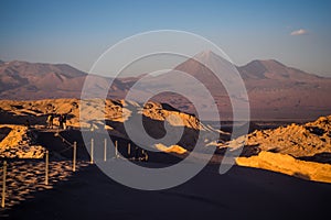 Sunset in The Moon Valley and Licancabur volcano in San Pedro de Atacama