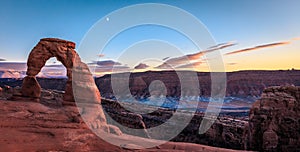 Sunset and Moonrise on Delicate Arch, Arches National Park, Utah