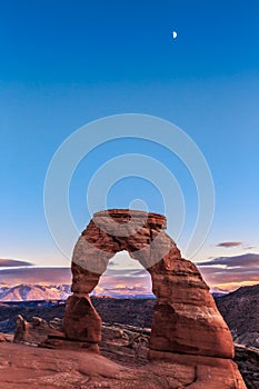 Sunset and Moonrise on Delicate Arch, Arches National Park, Utah