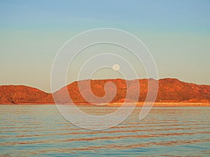 Sunset and Moonrise at Lake Argyle