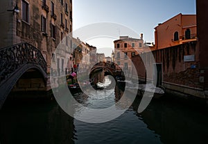 Sunset on the most beautiful canal of Venice. Italy