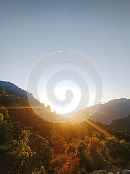Sunset in mountain in kangra valley, near Dharamsala