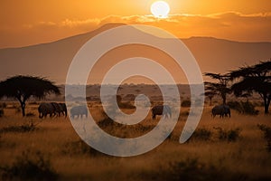 Sunset at mountain Kilimanjaro Tanzania and Kenya, travel summer holiday vacation idea concept