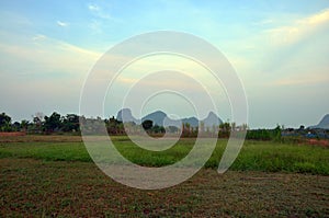 Sunset at Mountain name Khao Oktalu in Phatthalung Thailand