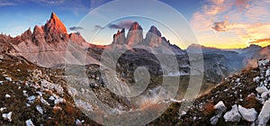 Sunset mountain panorama in Dolomites - Tre Cime