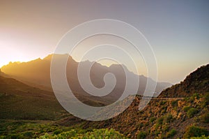 Sunset in mountains in Gran Canaria