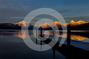 Sunset, Mountains, Reflection, Lake, Dock