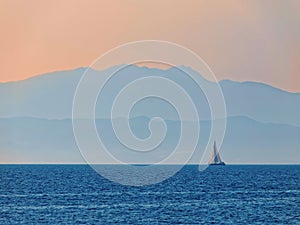 Sunset, mountains shapes and sea view in Thassos, Greece