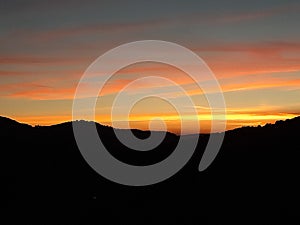 Sunset in the mountains at the village Valdecabras, Serrania de Cuenca, Spain