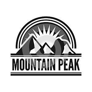 Sunset on the mountaintop. Mountain peak typography design logo. Skiing and snowboarding activities.