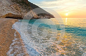 Sunset on Myrtos Beach (Greece, Kefalonia, Ionian Sea).