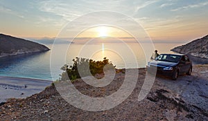 Sunset on Myrtos Beach (Greece, Kefalonia, Ionian Sea).